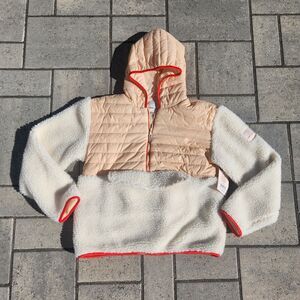 Ivory Ella Clair Mixed Media Half Zip Hooded Sherpa Puffer Jacket Size Small NWT